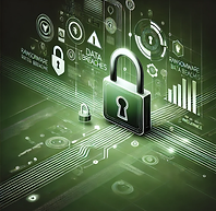 This image represents ransomware and data breaches for cyber insurance, designed in a sleek and modern style with green as the primary color symbolizing protection, security, and risk management. The abstract design includes elements such as digital locks, breached data streams, and warning symbols, highlighting the threats posed by ransomware and data breaches. Clean lines, geometric shapes, and ample whitespace create a polished, professional look suitable for business contexts. The image promotes themes of cybersecurity, data protection, business continuity, and insurance coverage, focused on cyber insurance and IT security.