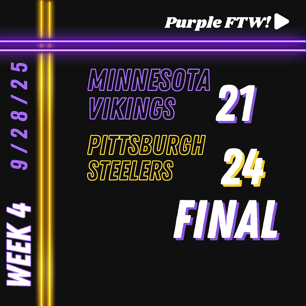 Final score in the MN Vikings' Week 4 game against the Pittsburgh Steelers.