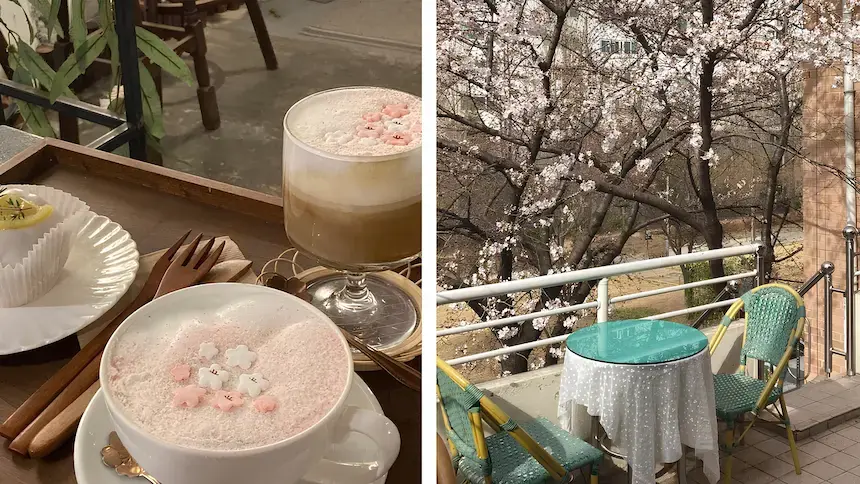 延南洞櫻花家必喝的櫻花咖啡