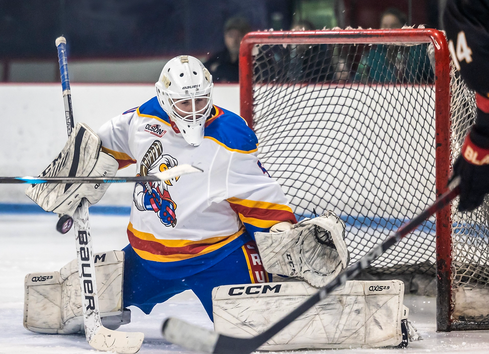 Chicago Crush Goaltender #50 Aidan Millerick with the big save! | Photo by Beverly Buchinger