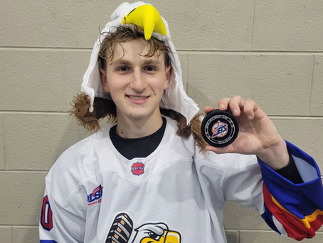 Jason Peshenko celebrates his first two USPHL goals with the Chicago Crush