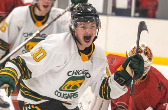 #10 Forward T.J. Haas celebrating the game winner vs Decatur Blaze | Photo by Beverly Buchinger
