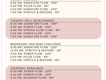 Toasty Asana Fall Schedule