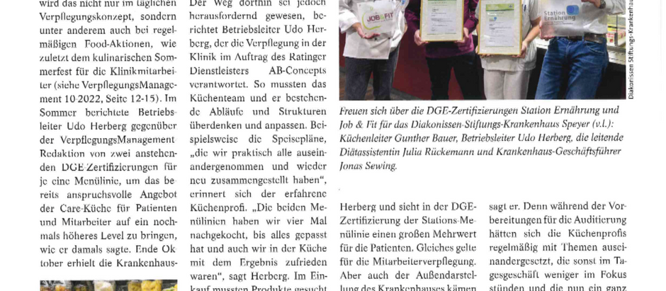 Erfolgreiche DGE-Zertifizierung "Job & Fit" sowie "Station Ernährung" durch Abconcepts in Speyer.