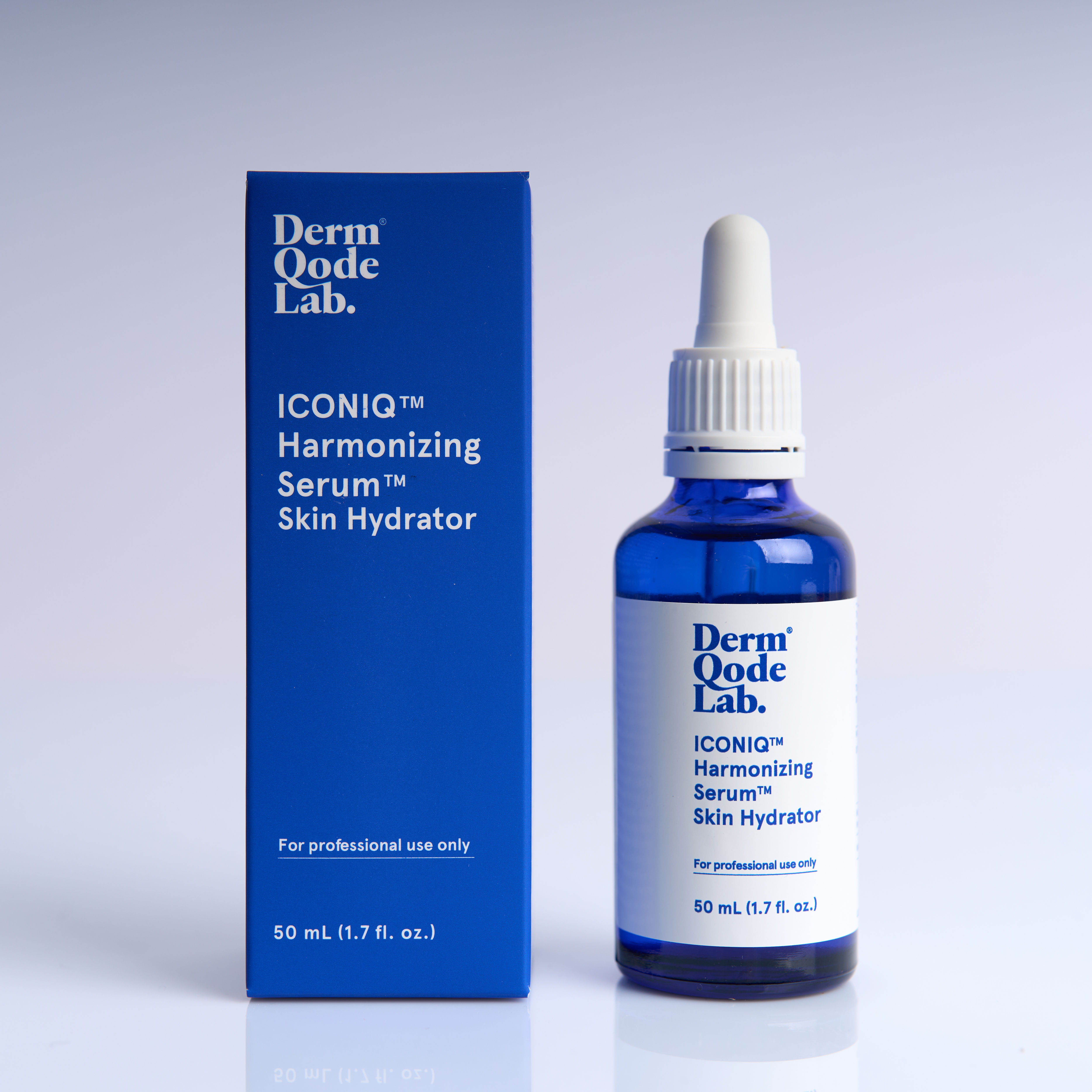 The packaging and a dropper bottle of Iconiq™ by Derm Qode Lab