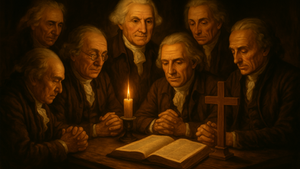 the founders praying over a Bible