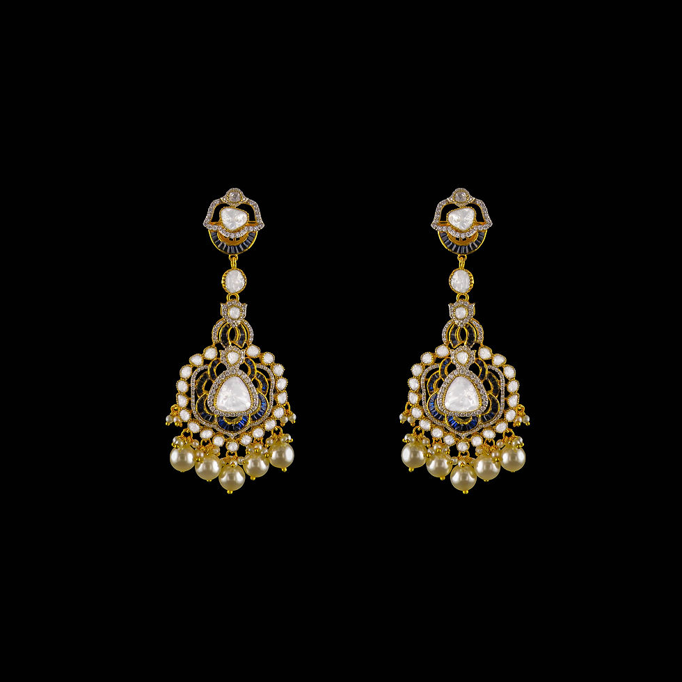 Thumbnail: ethnic wedding jewellery set with pearl drops and polki stones
