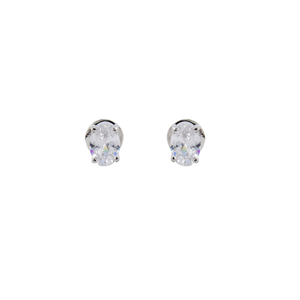 Thumbnail: Front view of silver oval CZ solitaire stud earrings on white background