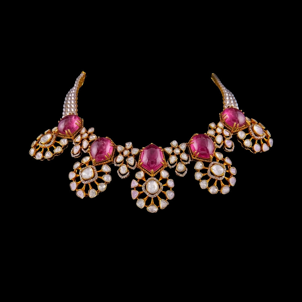 Thumbnail: Premium silver polki necklace with adjustable dori