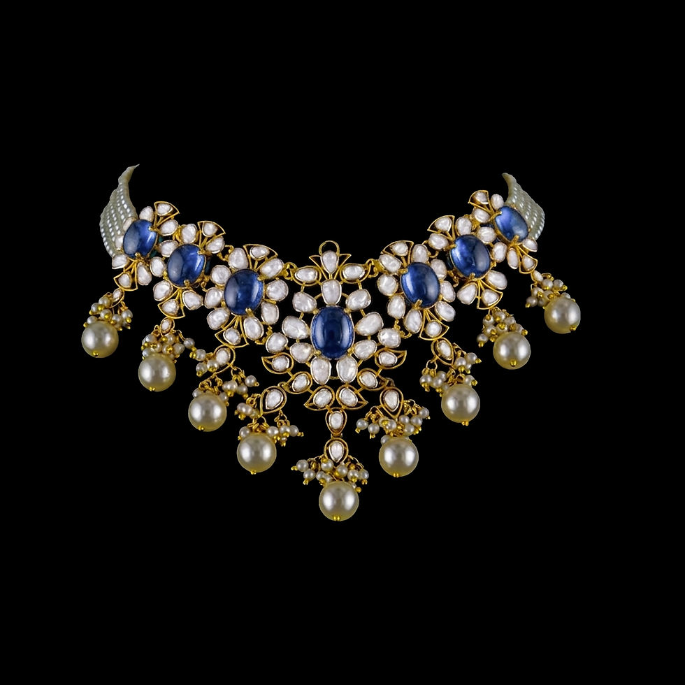 Thumbnail: 925-sterling-silver-blue shapphire-moissanite-polki-choker-set
