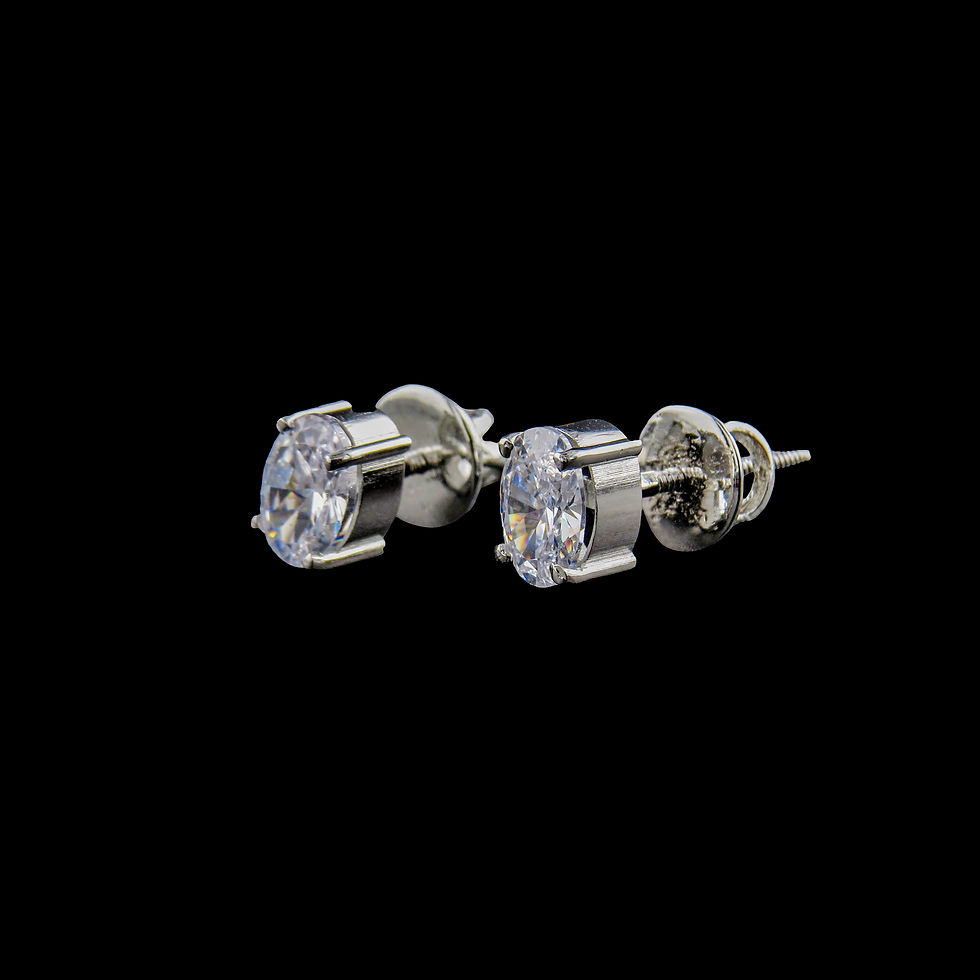 Thumbnail: Pair of sparkling white solitaire earrings with secure threaded posts