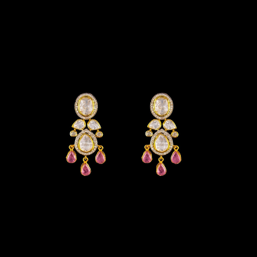 Thumbnail: Indian bridal jewellery necklace set with earrings gold finish