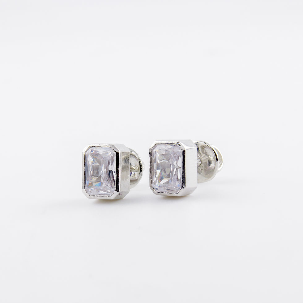 Thumbnail: sterling silver rectangular CZ stud earrings screw back