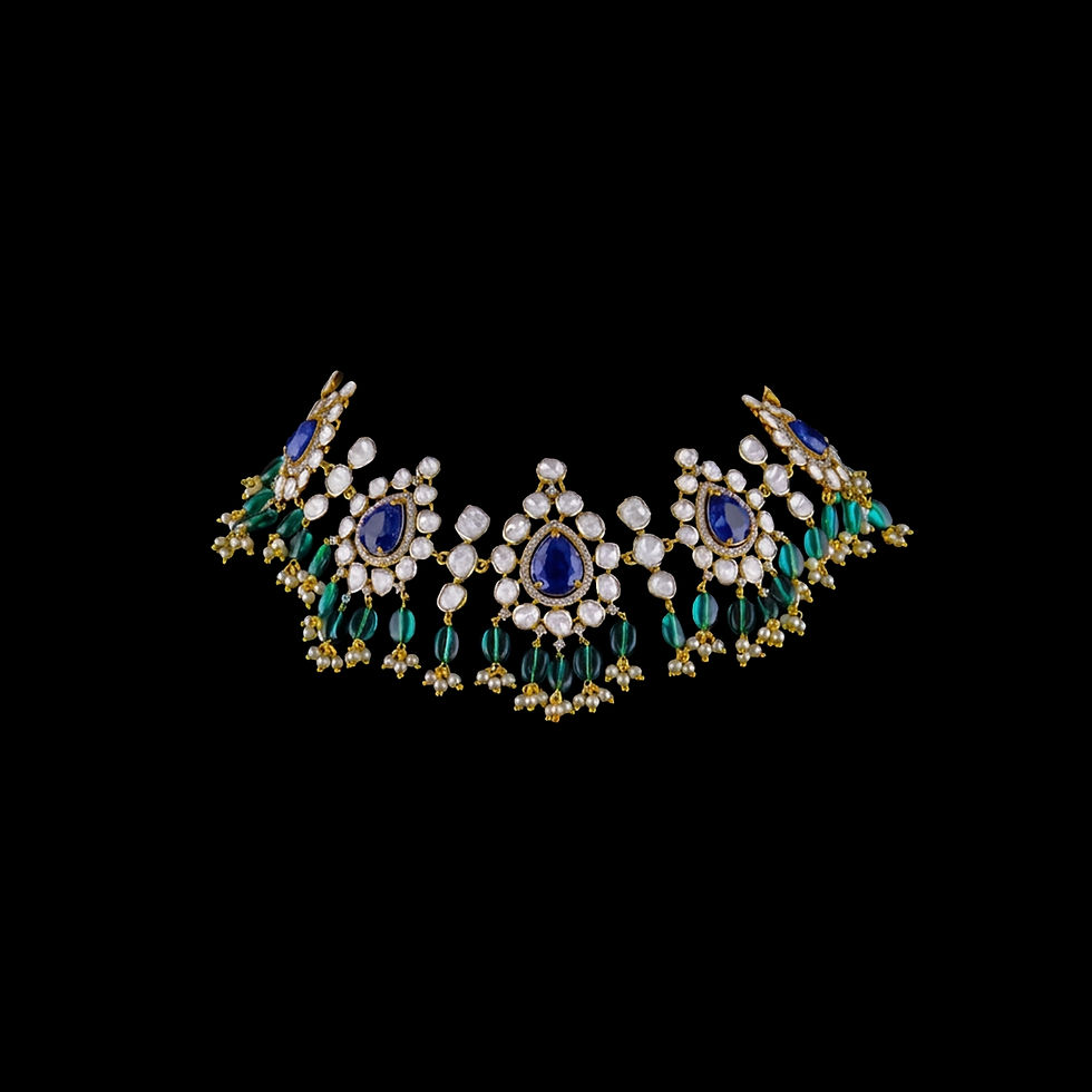 Thumbnail: handcrafted-925-silver-festive-necklace-set-gold-finish