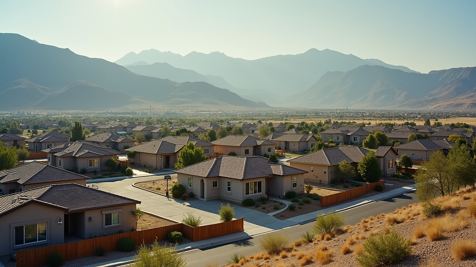 High angle view of a residential area in Utah with mountains in the background