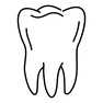 Line drawing of a molar. Black outline with transparent background