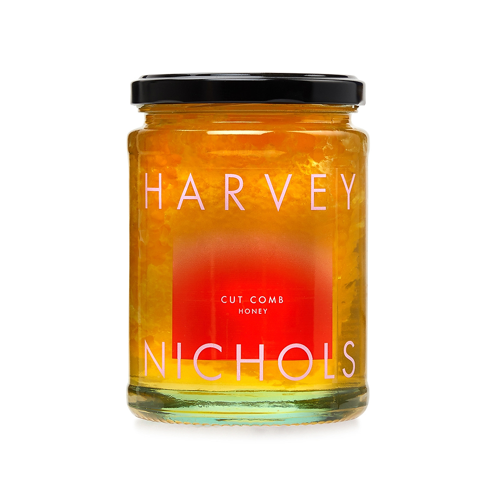 Harvey Nichols jar of honey, Cut Comb Honey 700g, against a white background.