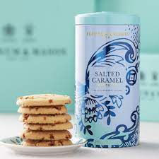 Fortnum & Mason Salted Caramel Biscuits in an ornate, reusable gold tin, 200g