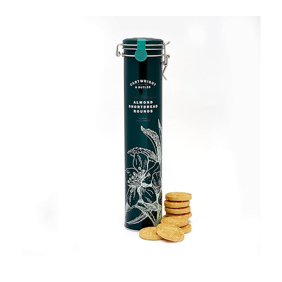 Almond Shortbread Rounds in a tin