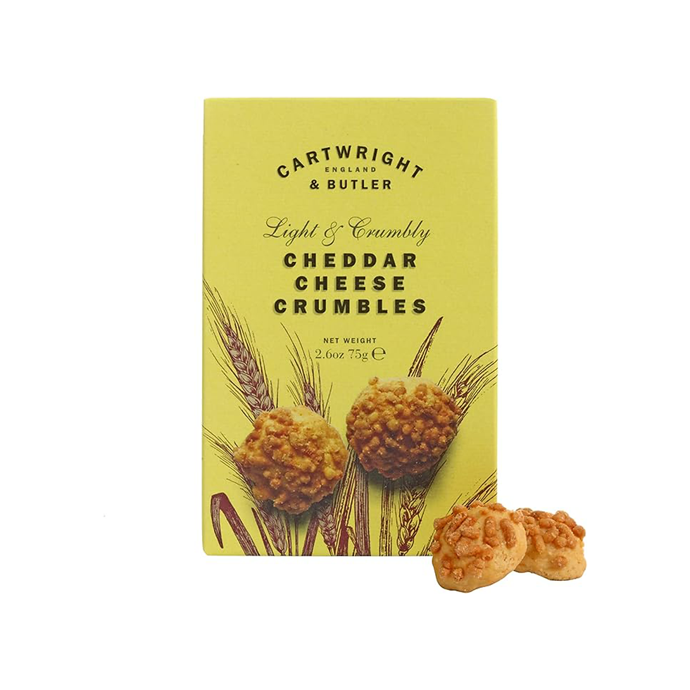 Cartwright & Butler Light & Crumbly Cheddar Cheese Crumbles 75g package, delicious cheese snacks, Fay's Gifts