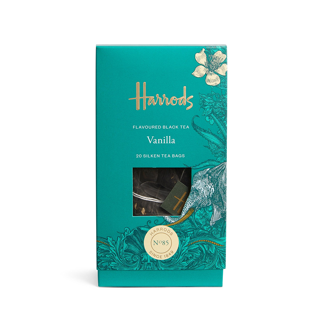 Harrods Vanilla Flavoured Black Tea, 20 silken tea bags box