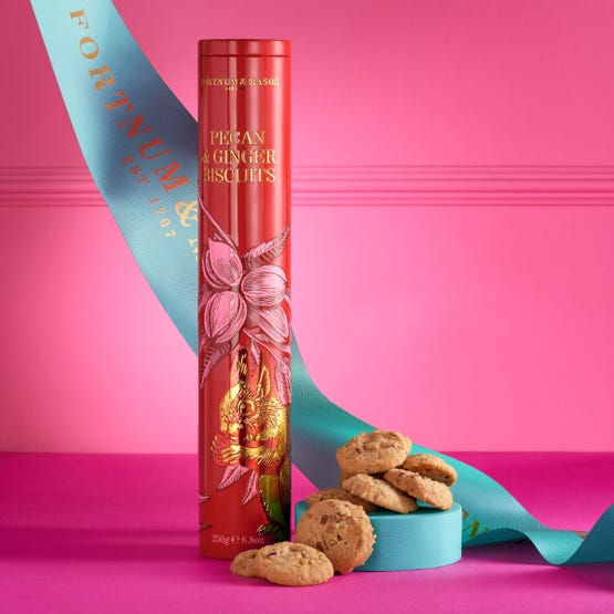 Fortnum & Mason luxury biscuits with pecan nuts and spicy ginger, 250g in elegant tin