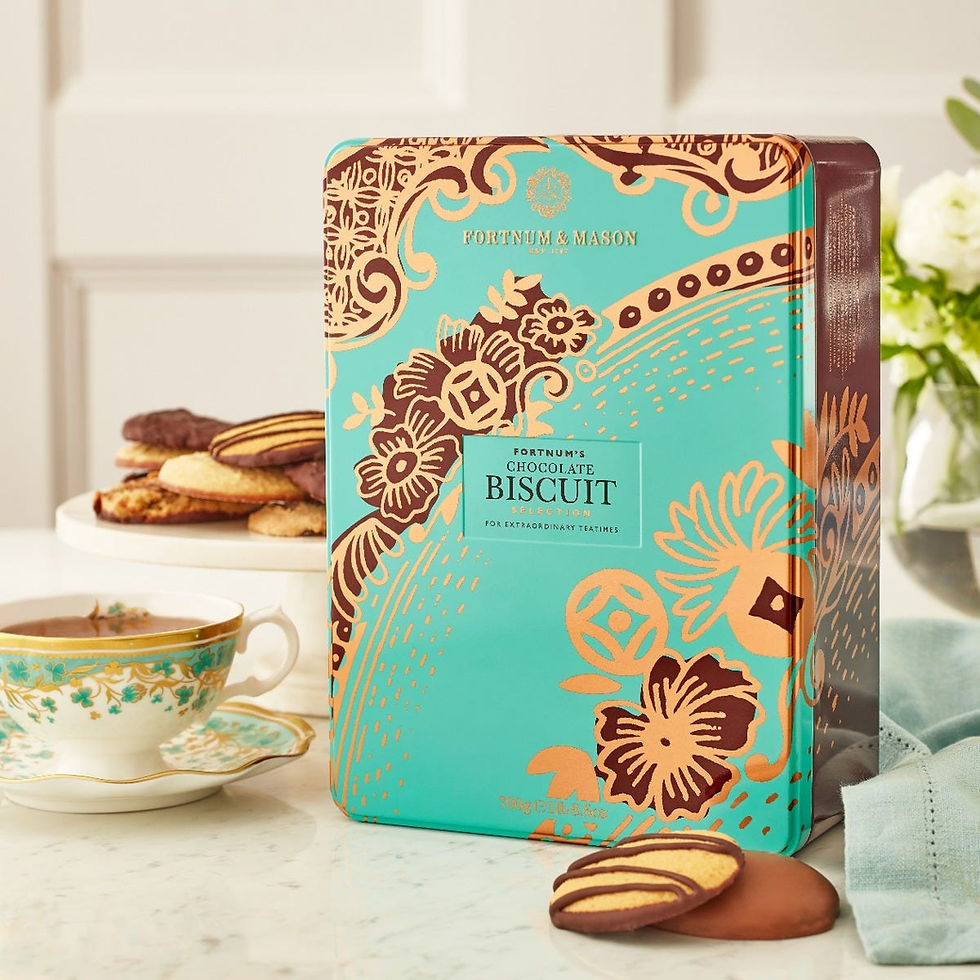 Delicious biscuits in teal tin