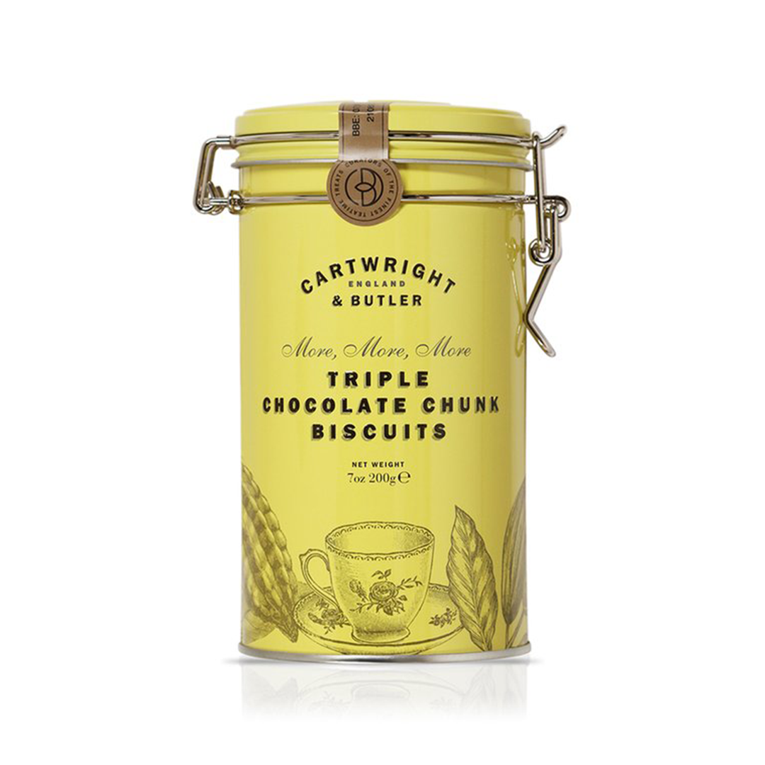 Cartwright & Butler Triple Chocolate Chunk Biscuits 200g in yellow tin