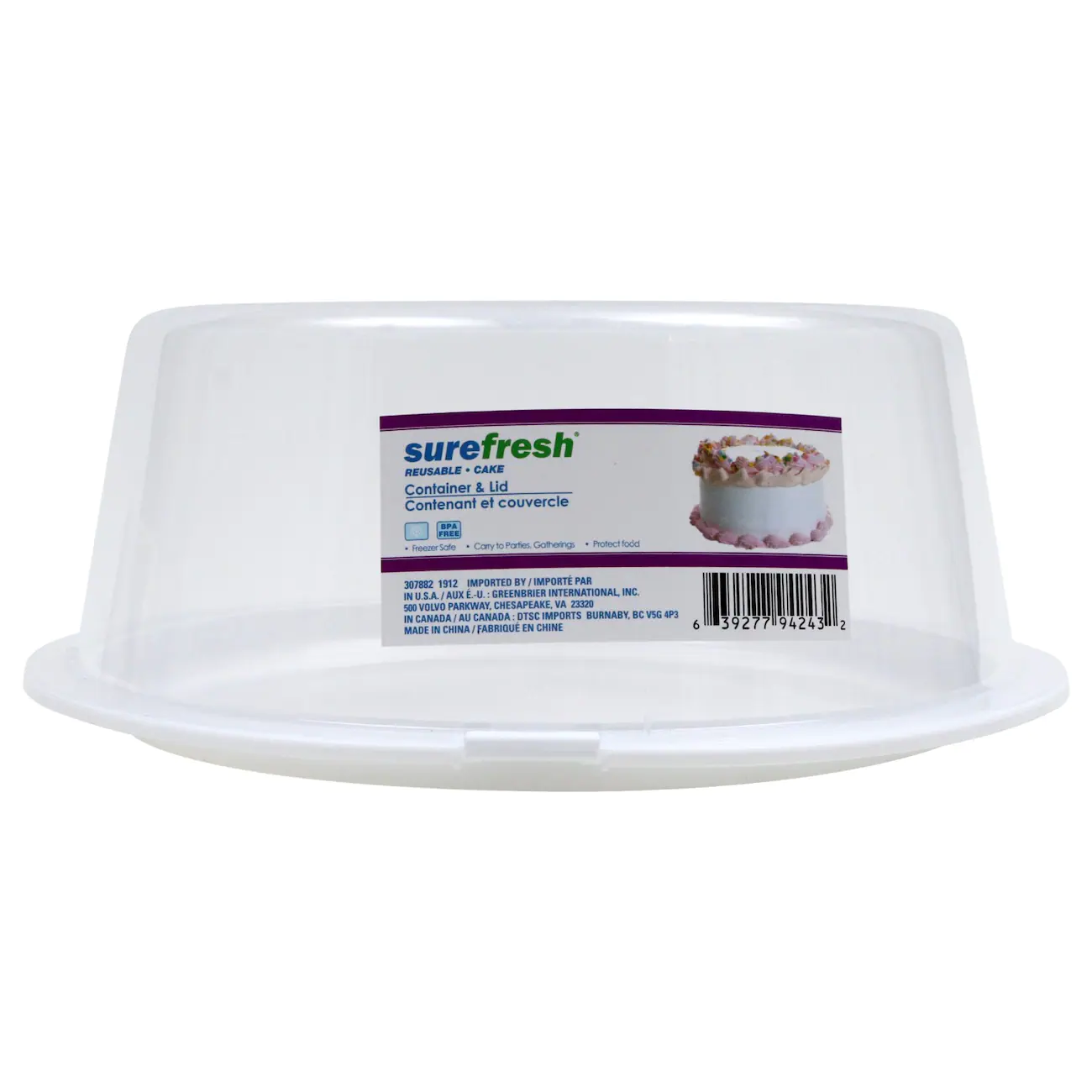 Sure Fresh Reusable Plastic Cake Containers with Lids, 12x4.75 in