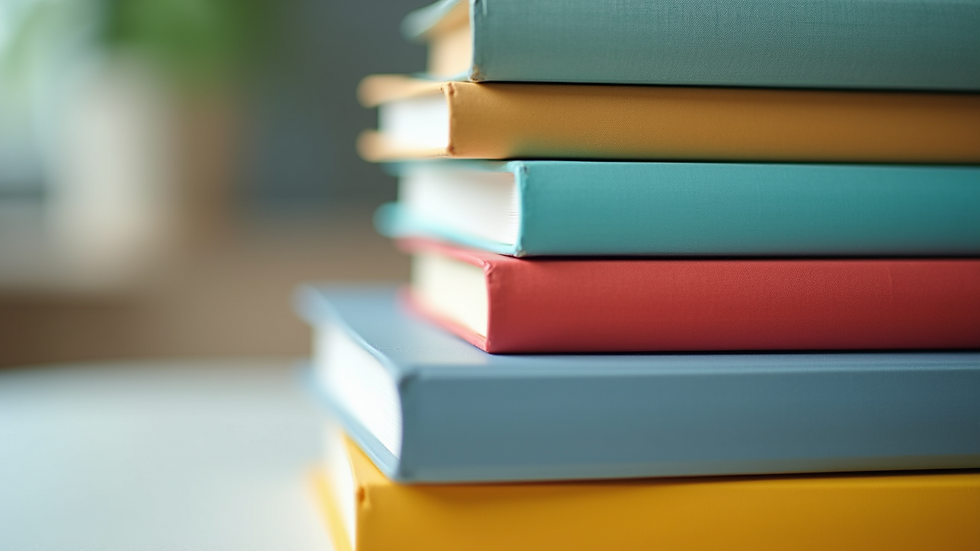 Close-up view of a stack of colorful books representing personal development and learning