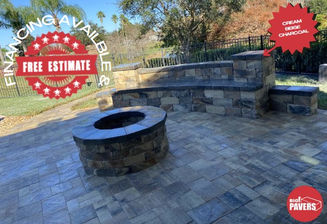 cream beige charcoal pavers with firepit