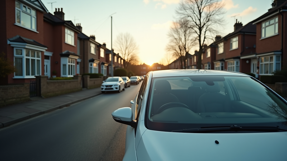 Eye-level view of a learner driver’s car on a suburban Medway street