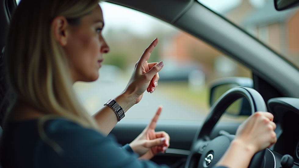 Close-up view of a driving instructor explaining road signs to a learner in Chatham