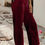 Thumbnail: Burgundy High Waist Corduroy Wise Lef Pants