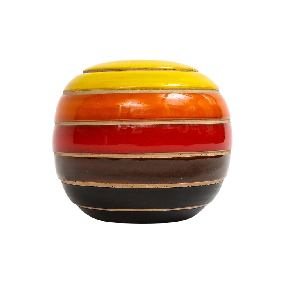 Thumbnail: Bitossi Vase, Ceramic, Stripes, Yellow Orange Red, Brown, Black, Signed