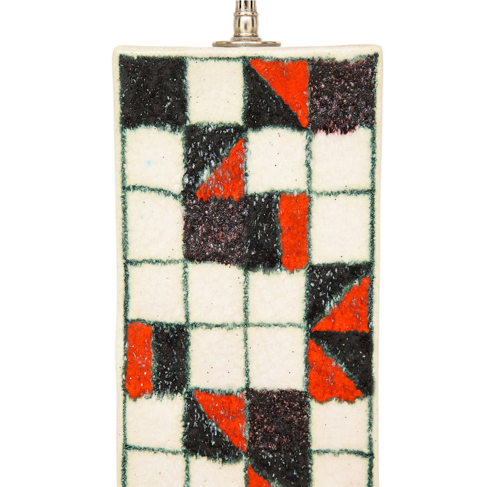 Thumbnail: Guido Gambone Lamp, Ceramic, Patchwork, Geometric, Red, Black, Signed