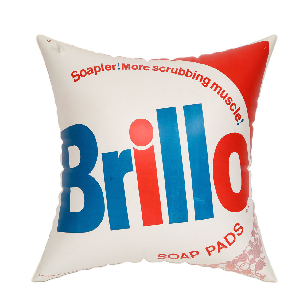 After Andy Warhol Brillo Pillow, Red, White, Blue, Inflatable, Signed