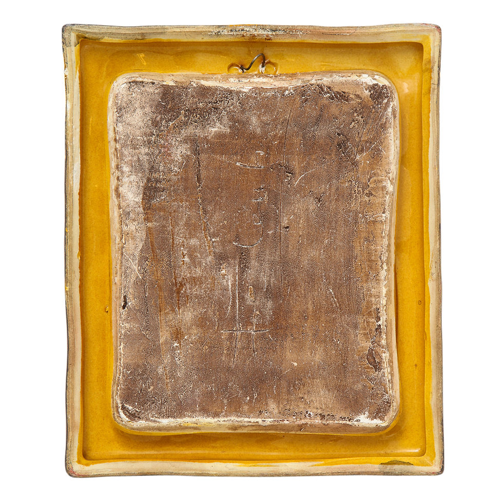 Thumbnail: Francois Lembo Ceramic Mirror Jeweled Jade Gold Black Signed France, 1970s
