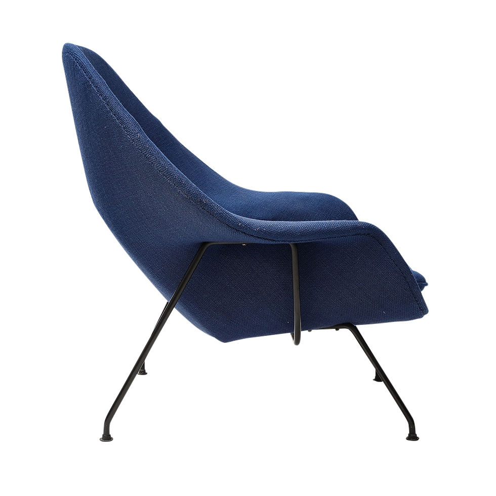 Thumbnail: Early Eero Saarinen Knoll Womb Chair, Blue Upholstery, Black Wrought Iron Frame