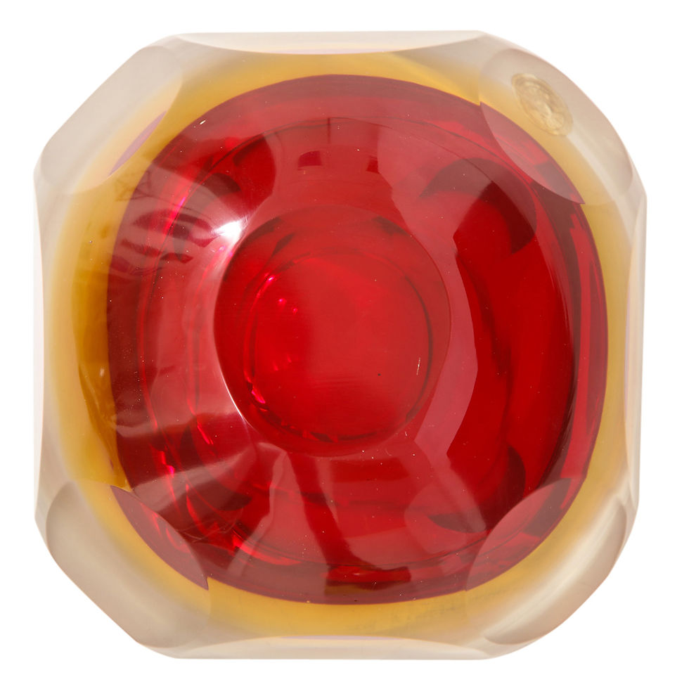Thumbnail: Alessandro Mandruzzato Murano Glass Bowl, Sommerso, Faceted, Red, Amber, Signed