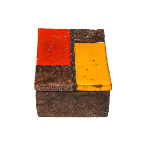 Aldo Londi Bitossi Box, Ceramic, Mondrian, Abstract, Red, Yellow