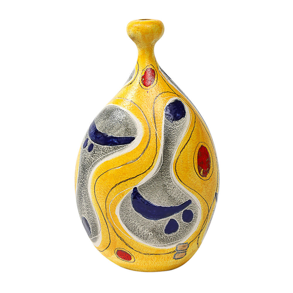 Marcello Fantoni Lamp Base, Ceramic, Abstract, Yellow, Blue, Signed