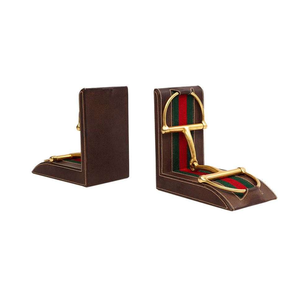 Thumbnail: Gucci Bookends, Leather, Brass, Horsebit, Signed