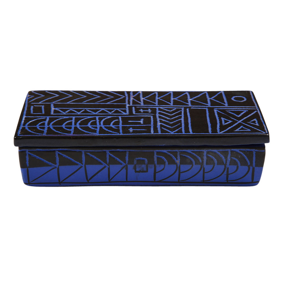 Thumbnail: Bitossi Box, Ceramic Blue Black, Sgraffito Geometric Signed