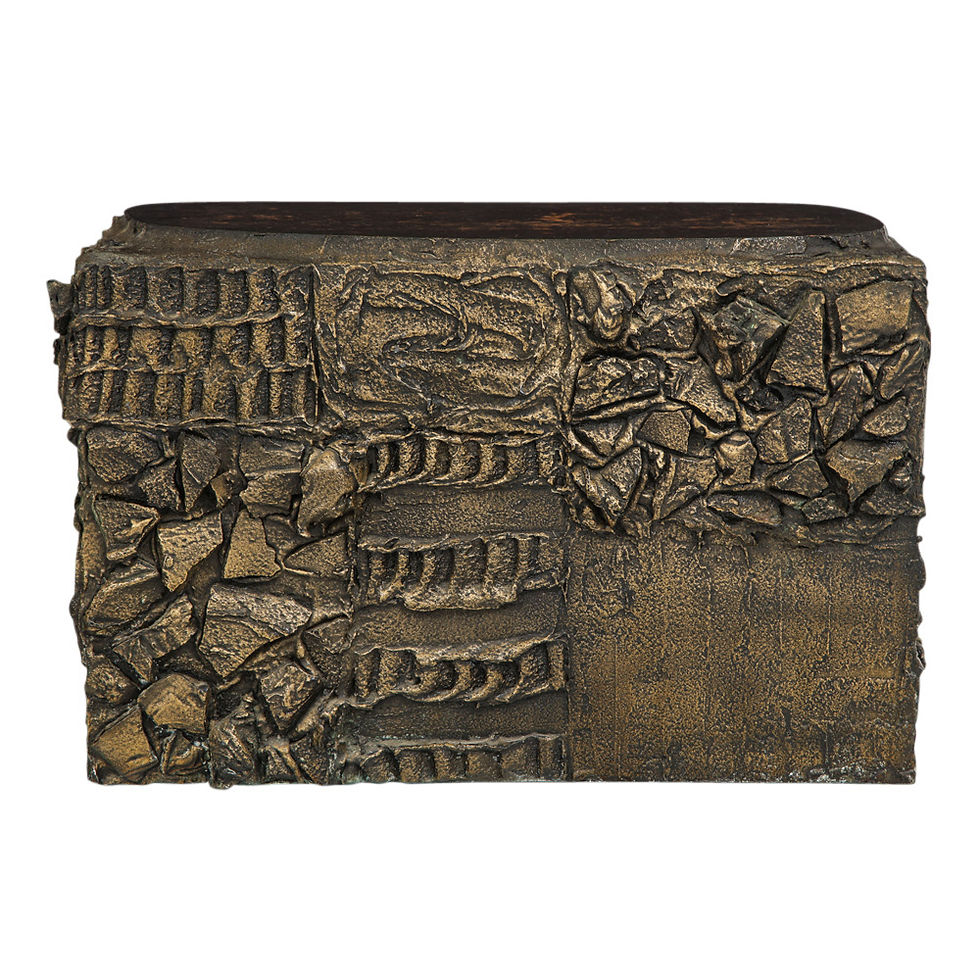 Thumbnail: Paul Evans Side Tables, Sculpted Bronze, Wood, Free-form Tops, Signed