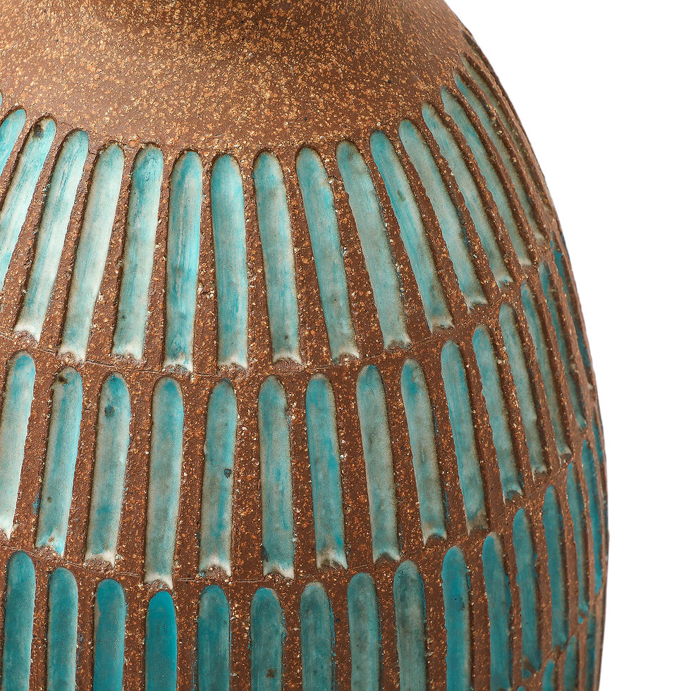 Thumbnail: Brent Bennett Lamp, Ceramic, Brown, Aqua Blue, Incised
