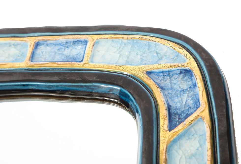 Thumbnail: Mithé Espelt Mirror, Ceramic, Gold and Blue, Fused Glass