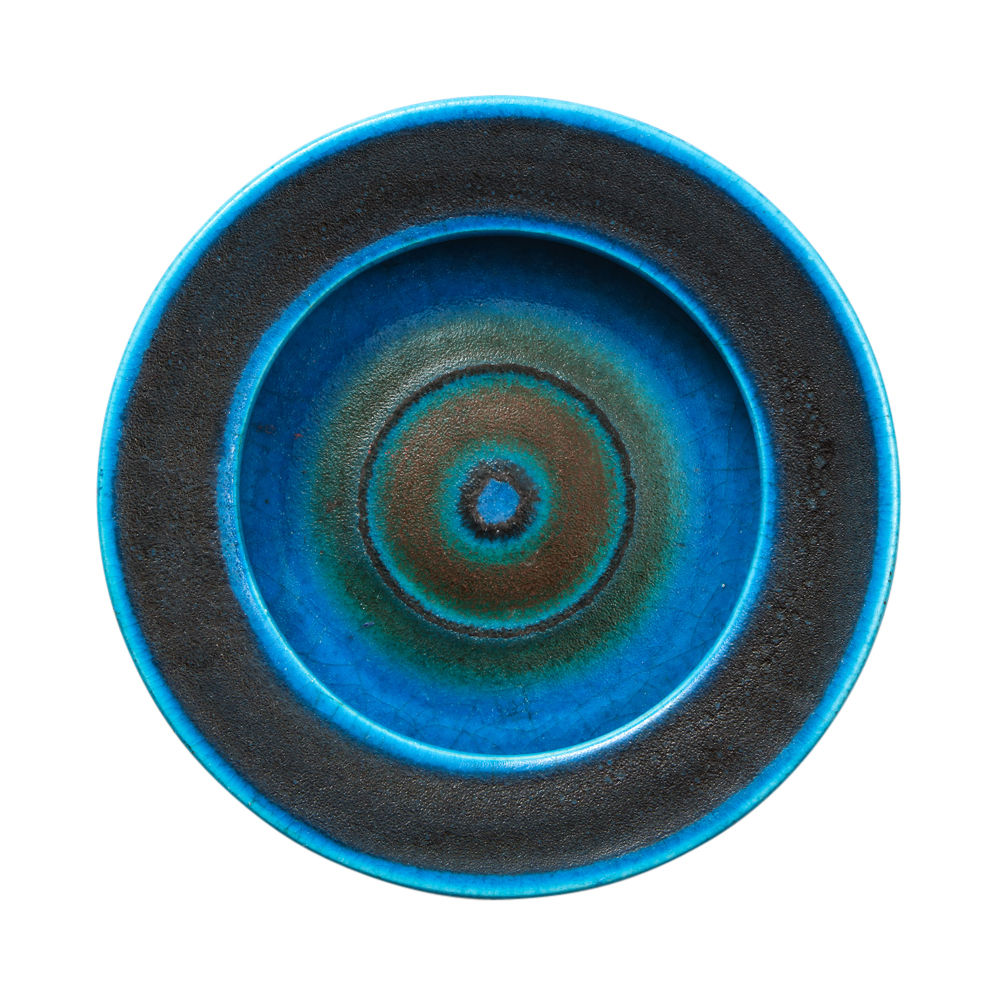 Bruno Gambone Bowl, Ceramic, Bullseye, Blue Stripes, Signed