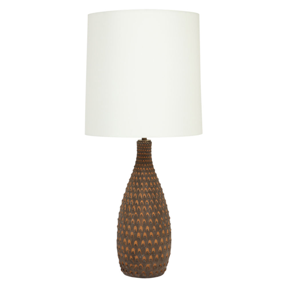 Raymor Ceramic Table Lamp, Brown Pinecone, Signed