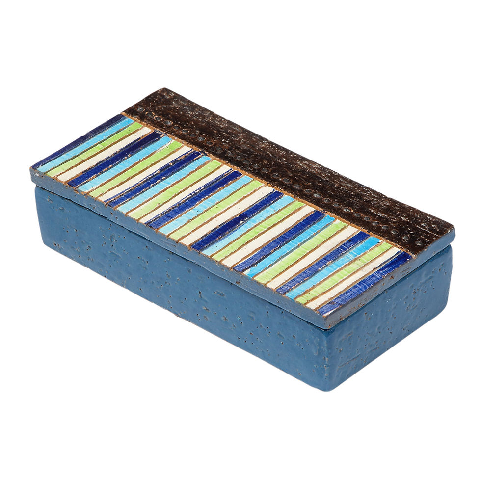 Thumbnail: Bitossi Box, Ceramic, Blue, Green, White Stripes, Signed